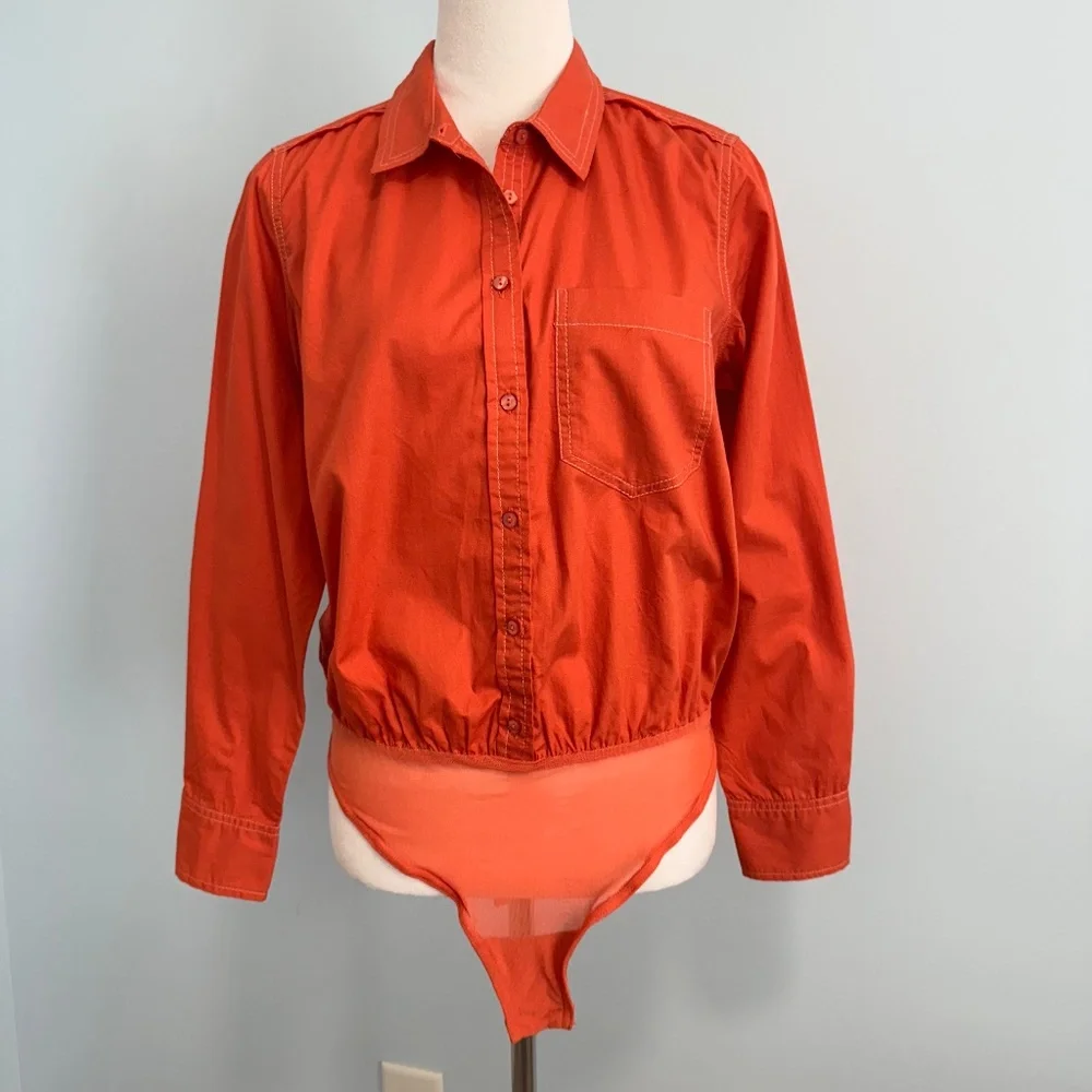 Free People Intimately Power  Move Button Down Woven‎ Bodysuit Size S